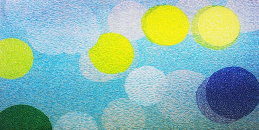 <strong> No. 1018:</strong>   Wędrujące słońce / 2012 / błona - malarstwo na jedwabiu / 220 x 420 cm