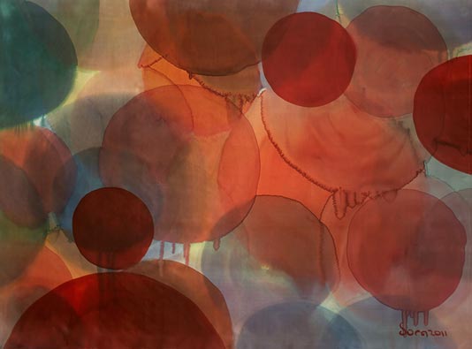 <strong> No. 1050:</strong>   W pomidorach / 2011 / błona- malarstwo na jedwabiu / 135 x 180 cm